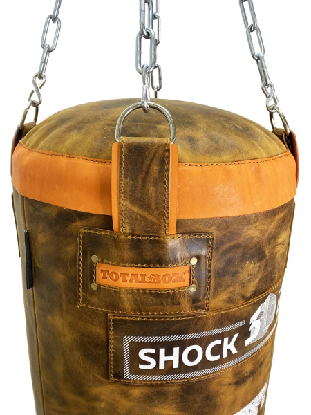 Мешок боксерский набивной 3D Shock load TOTALBOX кожа, корич/оранж, 42*136-66 