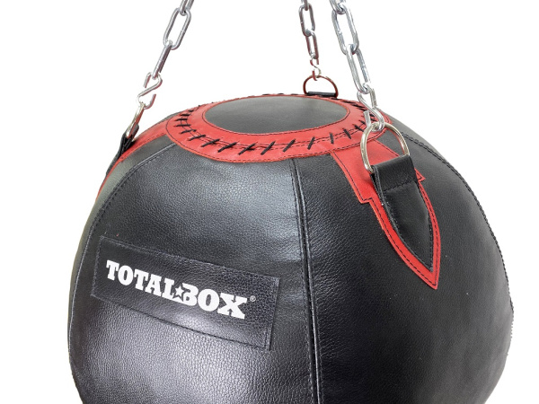 Груша боксерская набивная Шар TOTALBOX кожа, черн/красн, 62*62-45  
