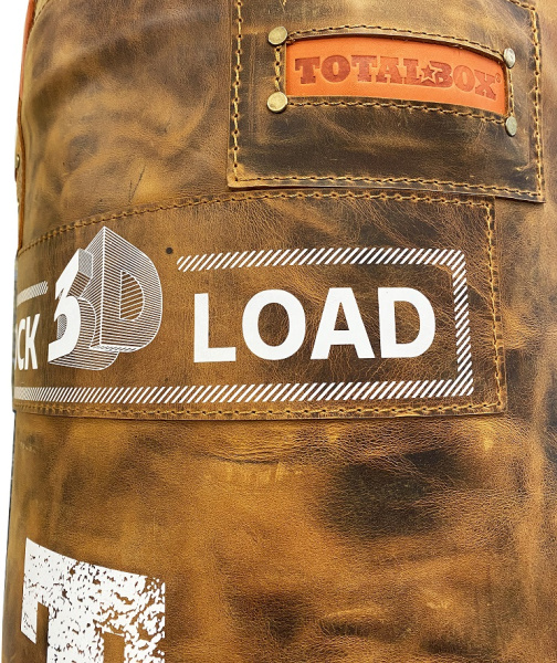 Мешок боксерский набивной 3D Shock load TOTALBOX кожа, корич/оранж, 42*136-66 