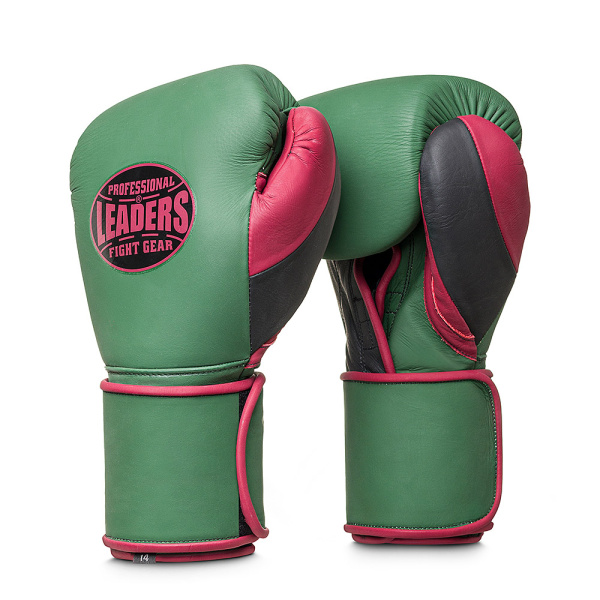 Перчатки боксерские Leaders Long Velcro Custom 14 OZ зеленый